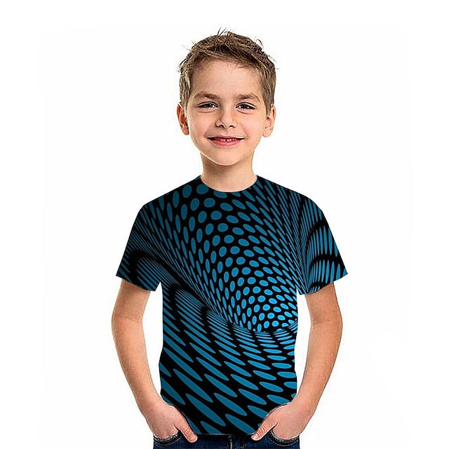 Baby & Kids Boys Clothing | Kids Boys T shirt Short Sleeve 3D Print Optical Illusion Blue Children Tops Spring Summer Active Fas