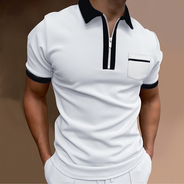 Men's Zip Polo Polo Shirt Gym golf shirts Turndown Quarter Zip Short