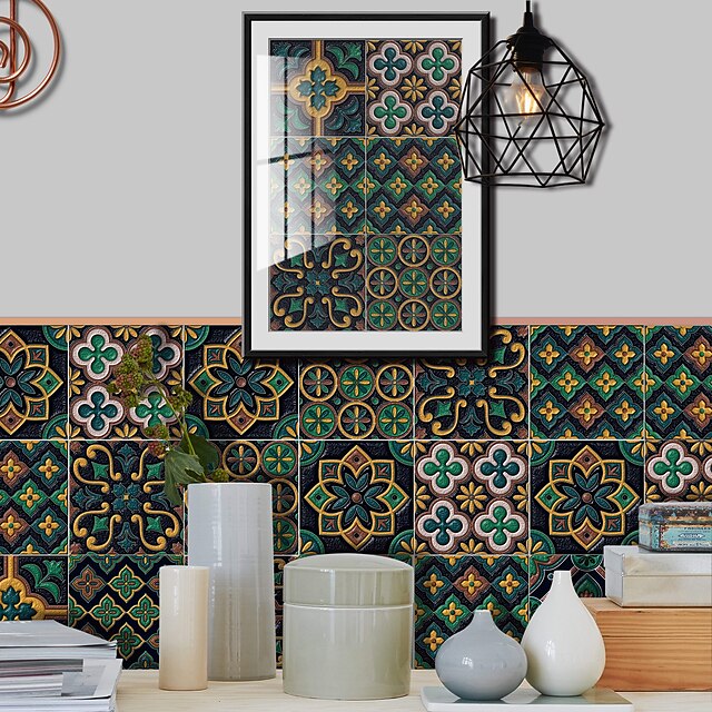 Home & Garden Home Decor | Kitchen Oil-proof And Waterproof Tile Stickers Crystal Film Asuncion Dark Green Pattern Tile Renovati