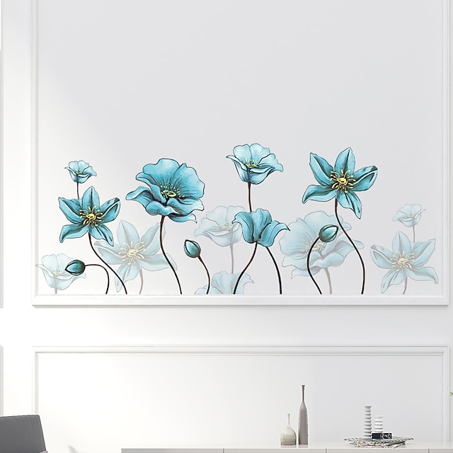 Home & Garden Home Decor | Nordic Ink Blue Flower Butterfly Living Room Background Decoration Can Be Removed Stickers - PA29482