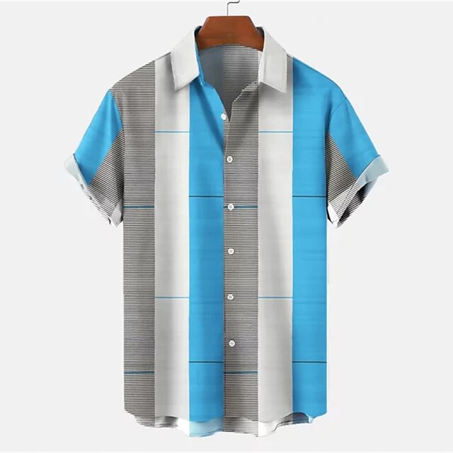 Mens Clothing Mens Shirts | Mens Shirt Striped Turndown Street Casual Button-Down Short Sleeve Tops Casual Fashion Breathable Co