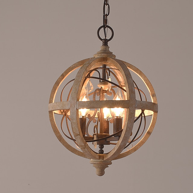  Araña de diseño de globo de 30 cm, luz colgante led, madera, acabados pintados industriales, vintage, país, 220-240v