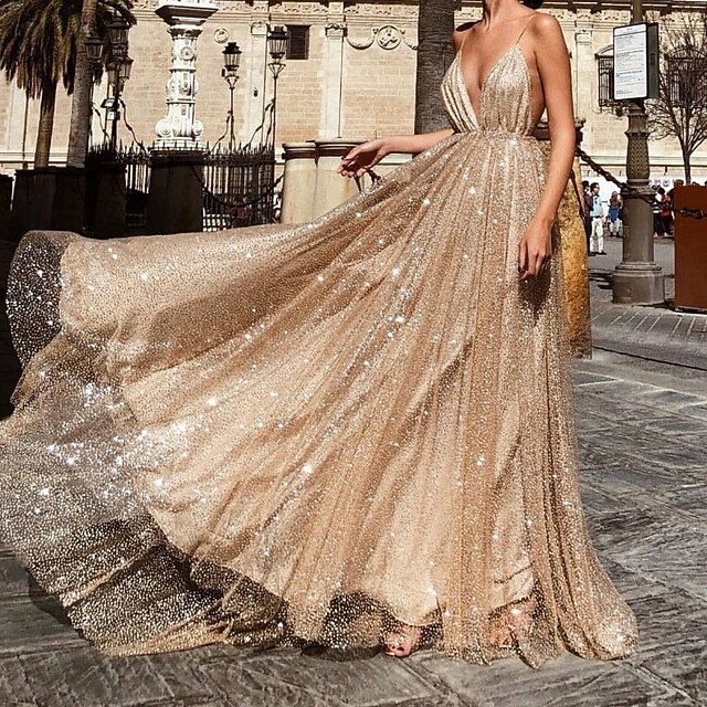 

Women's Strap Dress Maxi long Dress Beige Sleeveless Pure Color Backless Sequins Cold Shoulder Spring Summer Spaghetti Strap Party Stylish Elegant 2022 S M L XL / Party Dress