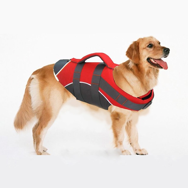 Adjustable Dog Flotation Vest High Reflective Pet Life Preserver with Rescue Handle for Small Medium Large Dogs Large, Orange Dog Life Jacket Swimming Vest 