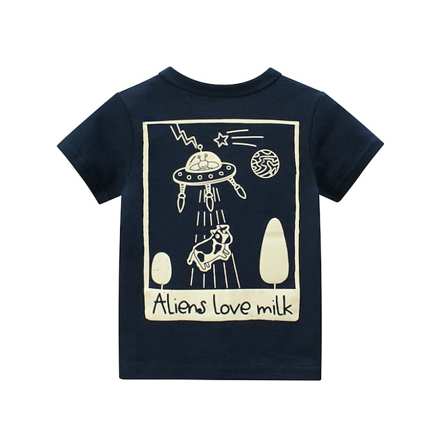 Baby & Kids Boys Clothing | Kids Boys T shirt Short Sleeve Cartoon Letter Animal Navy Blue Children Tops Spring Summer Active Co