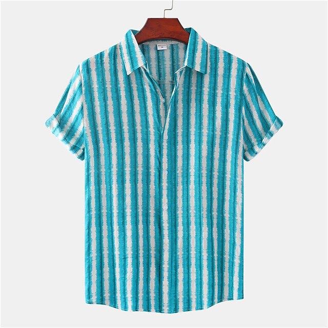 Mens Clothing Mens Shirts | Mens Shirt Striped Turndown Street Casual Button-Down Short Sleeve Tops Casual Fashion Breathable Co