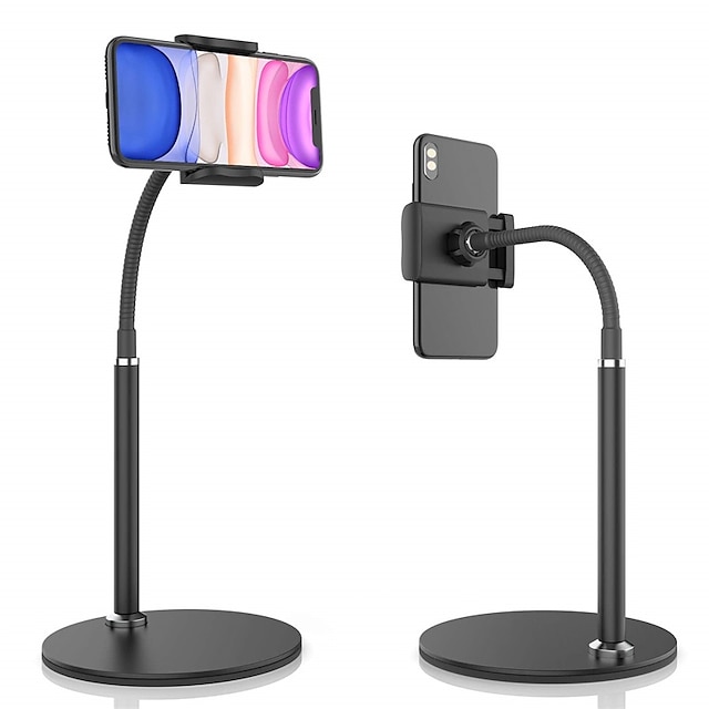  Cell Phone Stand, Adjustable Height & Angle Phone Holder Gooseneck Flexible Arm Universal Phone Stand for Desk, Aluminum Alloy Desktop Cell Phone Holder Compatible with 3.5
