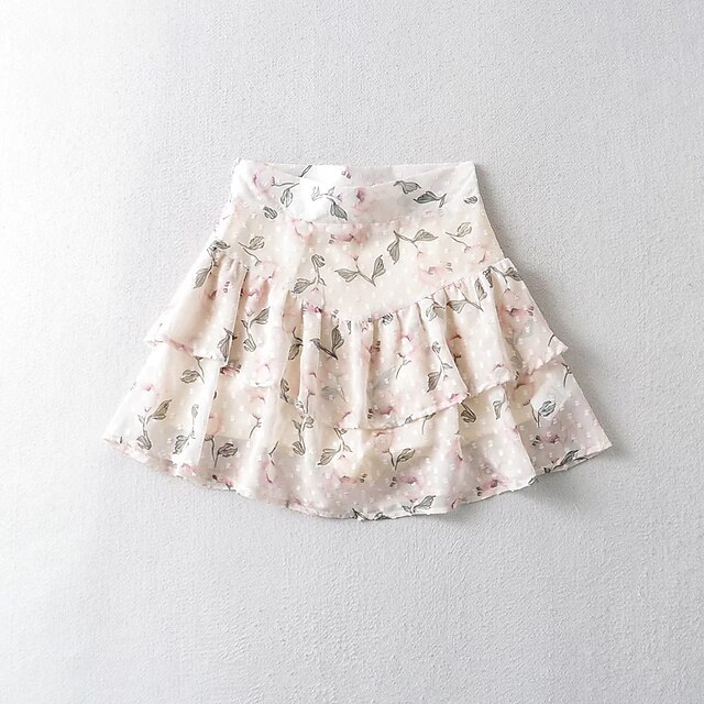 

Women's Fashion Mini Skirts Homecoming Date Floral / Botanical Chiffon Pink S M L
