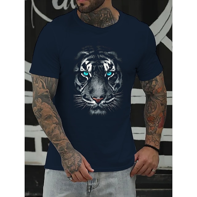  T shirt Tee Homme Estampage à chaud tigre Normal Col Rond 1 pc Imprimer Manches Courtes Noir Bleu Casual du quotidien Standard 100% Coton simple basique / Eté