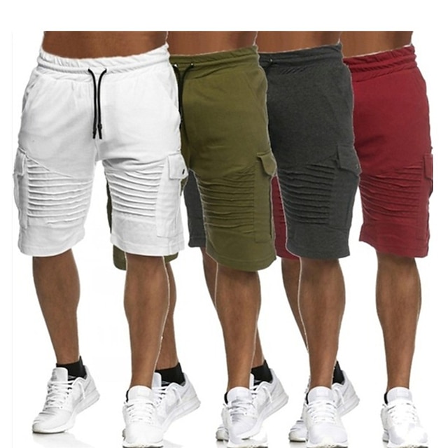  Men's Cargo Shorts Sweat Shorts Drawstring Elastic Waist Multi Pocket Plain Comfort Wearable Casual Daily Holiday Sports Fashion Black White