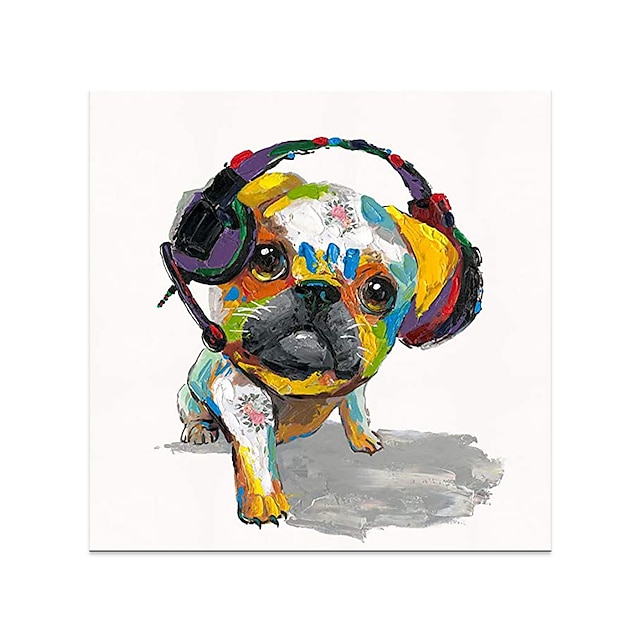  ציור שמן צבוע-Hang מצויר ביד ריבוע חיות אומנות פופ מודרני ללא מסגרת פנימית