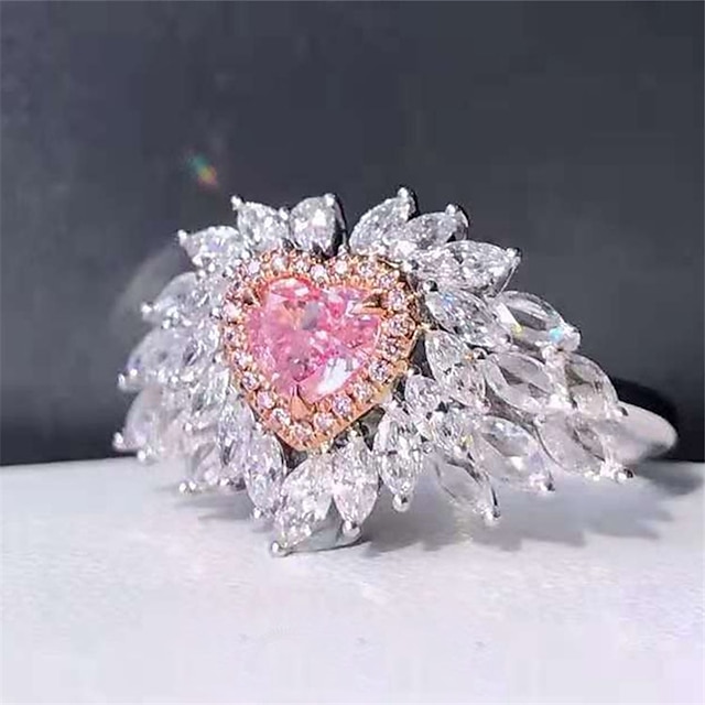 Shoes & Bags Fashion Accessories | 1pc Adjustable Ring For Womens Crystal Pink 18K Gold Heart - HA60719