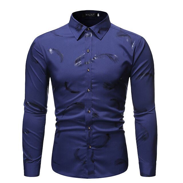 Mens Clothing Mens Shirts | Mens Shirt Feather Turndown Street Casual Button-Down Bronzing Long Sleeve Tops Casual Fashion Stree