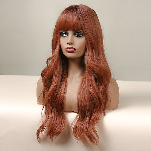 Beauty & Hair Wigs & Hair Pieces | HAIRCUBE Long Wavy Auburn/Ombre Brown/Ash Brown/Dark Brown/Dark Synthetic Wigs with Bangs Nat