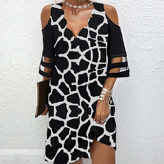 

Women's Shift Dress Short Mini Dress White Black Pink Khaki 3/4 Length Sleeve Floral Print Spring Summer V Neck Casual 2022 S M L XL XXL 3XL