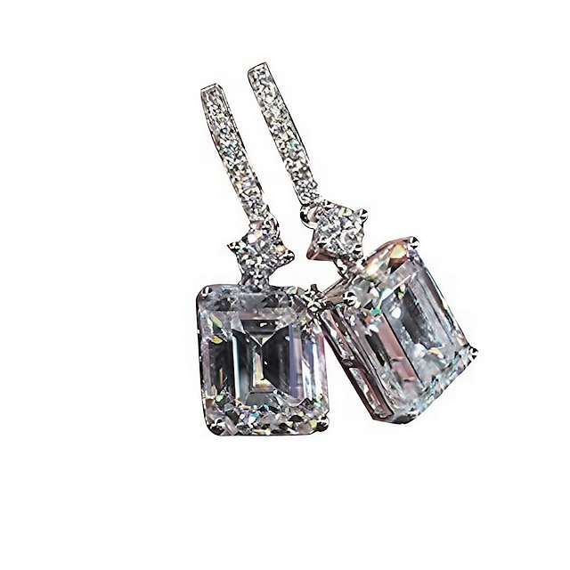  Set di orecchini in argento sterling 925 per donna, orecchini pendenti con cristalli rettangolari, orecchini con zirconi cubici rodiati