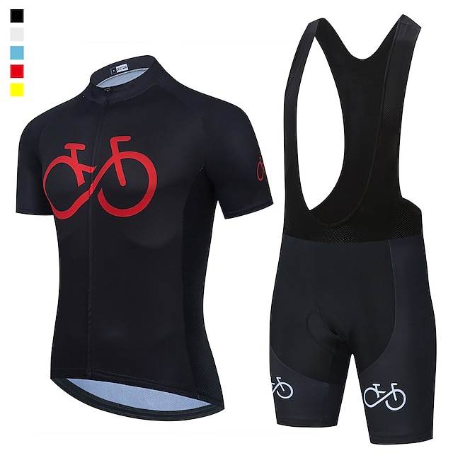  21Grams Men's Short Sleeve Cycling Jersey with Bib Shorts Summer Spandex Polyester Bike Clothing Suit 3D Pad Breathable Quick Dry Moisture Wicking Back Pocket Sports Red Black  Yellow White
