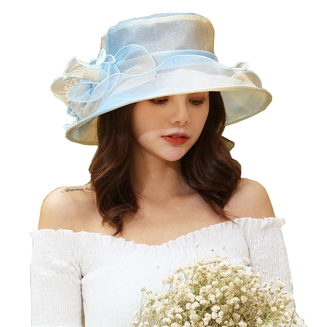  כובעים אורגנזה כובע שמש חתונה קנטקי דרבי סגנון קלאסי אלגנטית עם אפליקציות בלוק צבע כיסוי ראש כיסוי ראש
