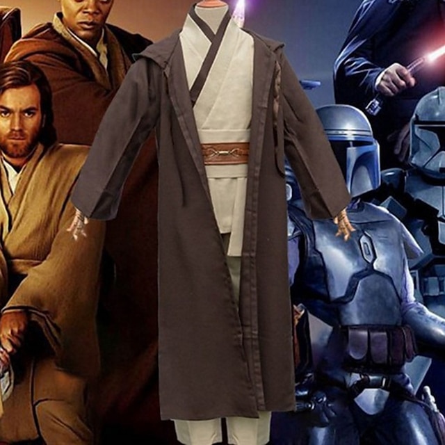  Obi-Wan Kenobi Jedi-ridder Cosplay kostume Dragter Herre Film Cosplay Cosplay Brun Kaffe Karneval Maskerade Frakke Top Bukser