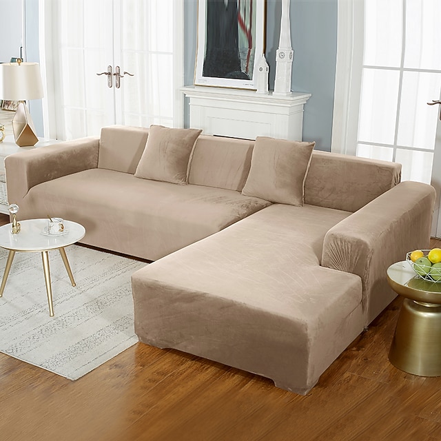 Housse De Canapé D'Angle Élastique Épaisse - Tissu Polyester, Lavable, Couleur Uni Moderne