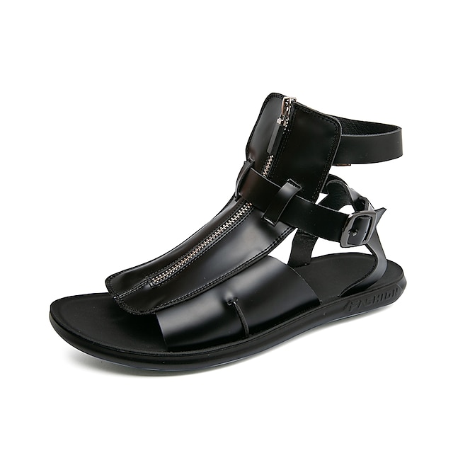  męskie sandały ze skóry pu sandały gladiatorki rzymskie sandały letnie czarne białe codzienne plażowe sandały na zamek błyskawiczny