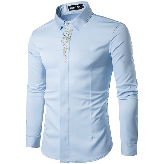 Mens Clothing Mens Shirts | Mens Shirt Floral Turndown Street Daily Embroidered Button-Down Long Sleeve Tops Elegant Fashion Str