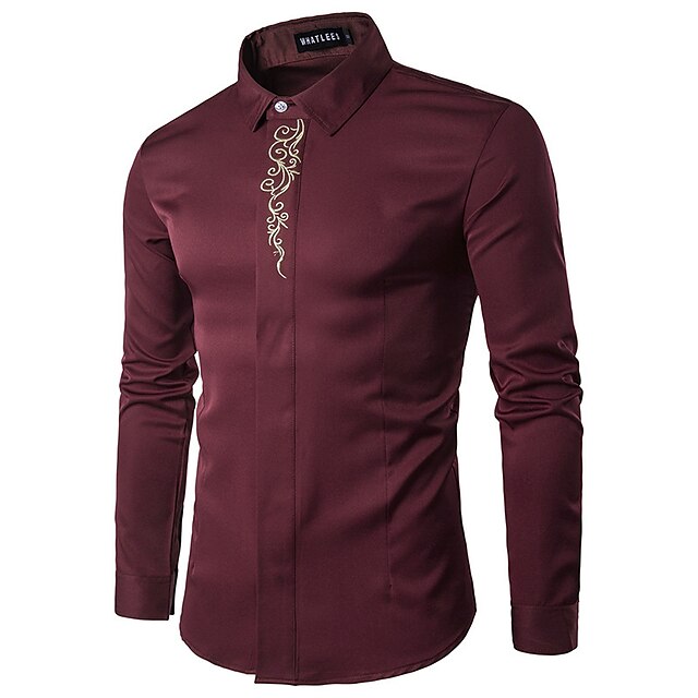 Mens Clothing Mens Shirts | Mens Shirt Floral Turndown Street Daily Embroidered Button-Down Long Sleeve Tops Elegant Fashion Str