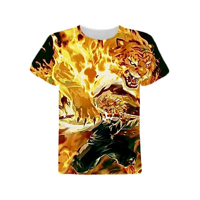 Baby & Kids Boys Clothing | Kids Boys T shirt Demon Slayer Short Sleeve 3D Print Anime Tiger Animal Yellow Children Tops Spring 