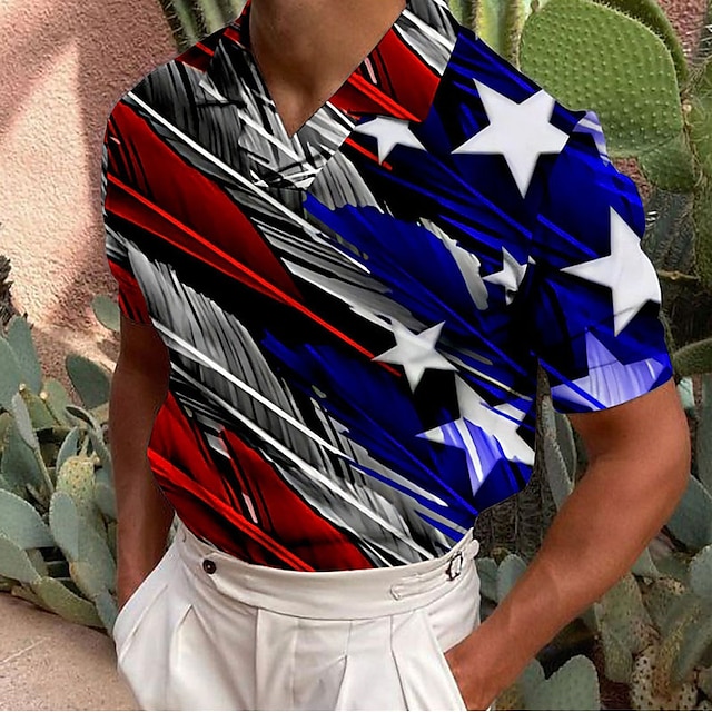  Herr POLO Shirt Golftröja Landsflagga Nedvikt Rubinrött Blå Grön Mörkgrå 3D-tryck Ledigt Dagligen Kortärmad Mönster Button-Down Kläder Mode Designer Ledigt Andningsfunktion
