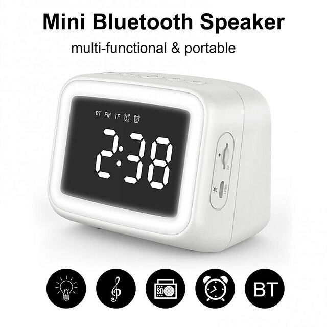  BT511 Bluetooth Speaker Alarm Clock Night Light LED Display 360° Surround Stereo Sound FM Radio Subwoofer Music Player TF Card Bass Speaker Boom