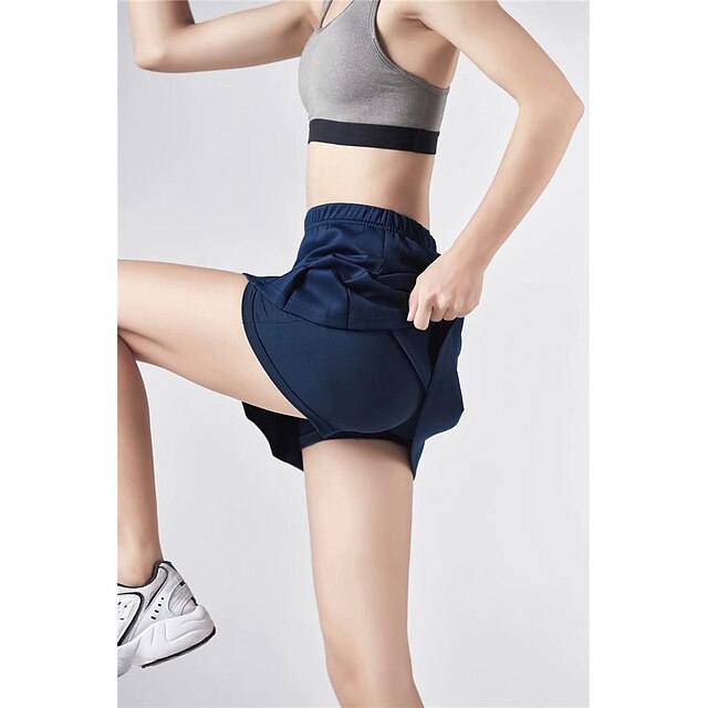  Women's Tennis Skirts Yoga Skirt 2 in 1 Pleated Butt Lift Quick Dry Lightweight Yoga Fitness Pilates Skort White Black Navy Blue Sports Activewear Stretchy Slim / Athletic / Athleisure