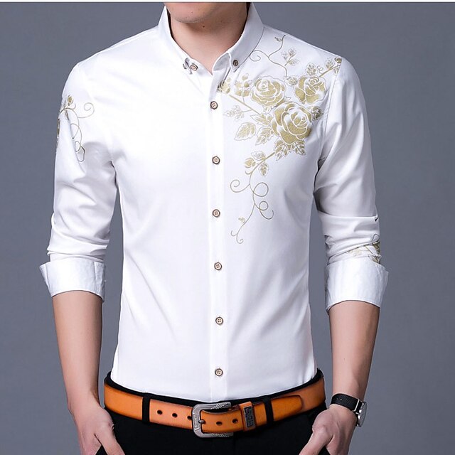 Mens Clothing Mens Shirts | Mens Shirt Floral Turndown Street Casual Button-Down Long Sleeve Tops Casual Fashion Breathable Comf