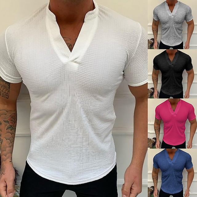  Men's T shirt Solid Color V Neck Casual Daily Short Sleeve Tops Lightweight Fashion Muscle Big and Tall Green Blue White / Summer