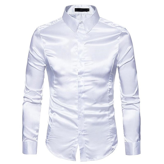 Mens Clothing Mens Shirts | Mens Satin Luxury Dress Shirts Long Sleeve Smooth Wrinkle Free Tuxedo Shirt Wedding Party Dance Prom