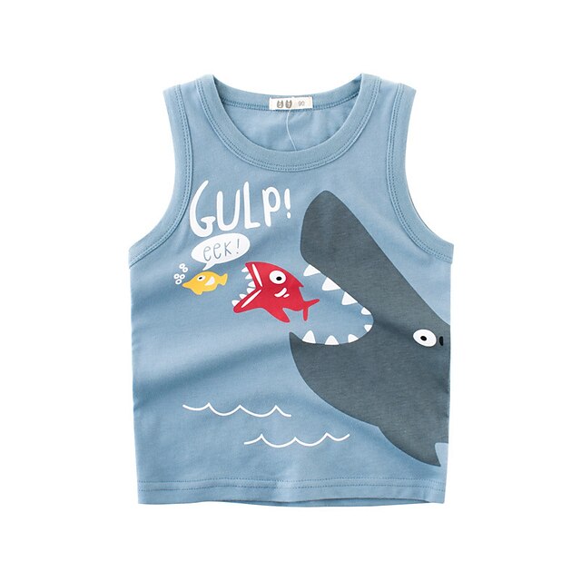 Baby & Kids Boys Clothing | Kids Boys Tank Short Sleeve 3D Print Shark Blue Children Tops Spring Summer Active Daily Training Ou