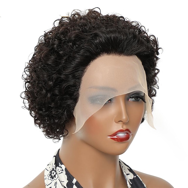 Beauty & Hair Wigs & Hair Pieces | Short Curly Pixie Cut Wig Human Hair For Women 13x1 Lace Front Human Hair Wigs 1B30/99J Lace 