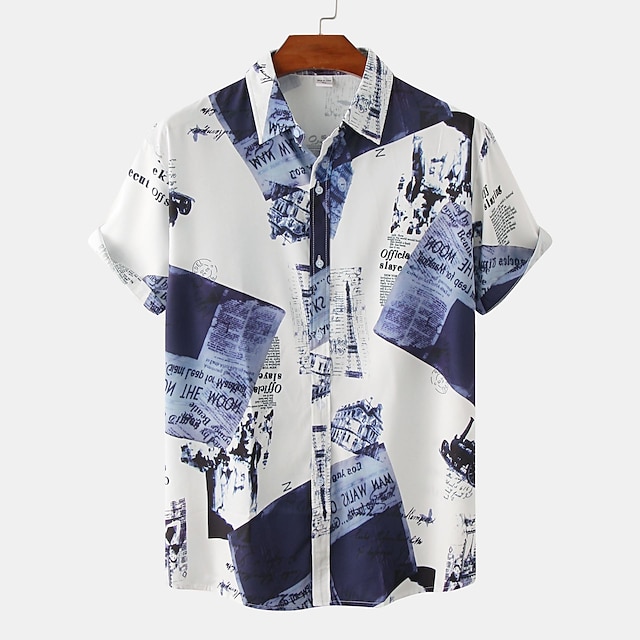 Mens Clothing Mens Shirts | Mens Shirt Other Prints Geometry Plus Size Turndown Holiday Print Short Sleeve Tops 2pcs Beach Blue 