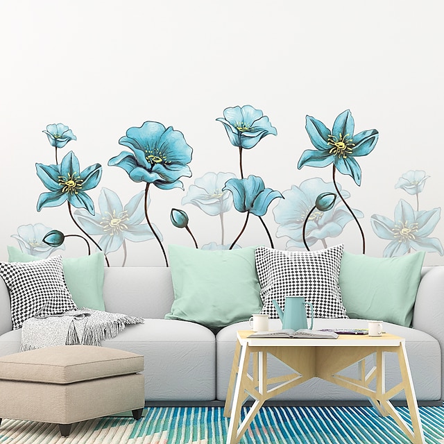 Home & Garden Home Decor | Nordic Ink Blue Flower Butterfly Living Room Background Decoration Can Be Removed Stickers - PA29482