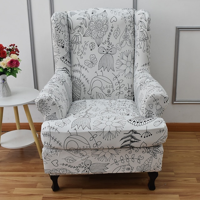 Slipcover Stretch Wingback Armchair Chair Polyester Cover Waterproof Protector 
