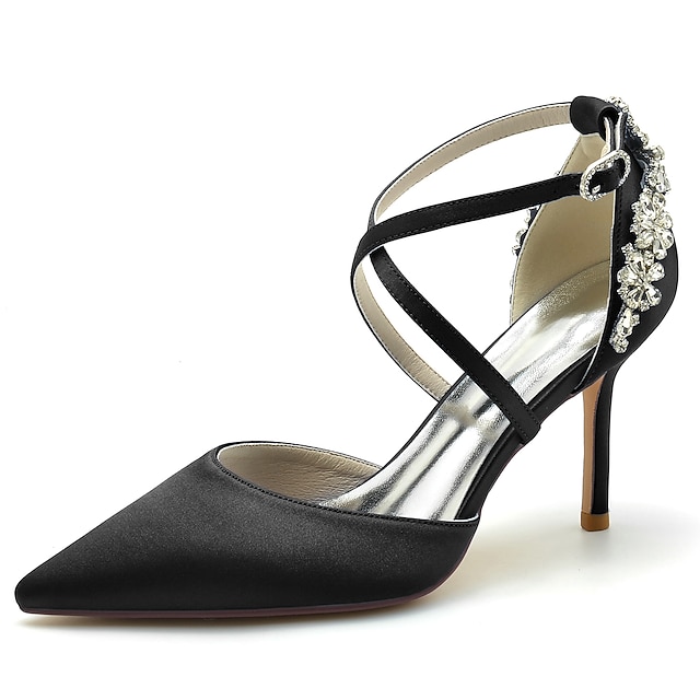  elegante dunkelblaue Satin-Heels für Bräute – mit Kristallen verzierte Riemchen-Brautschuhe, perfekt für Cocktail- und Abendpartys
