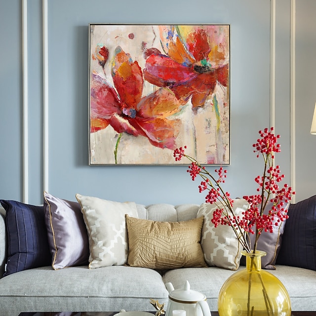 Home & Garden Wall Art | Oil Painting Handmade Hand Painted Wall Art Abstract Red Flowers Canvas Painting Home Decoration Decor 