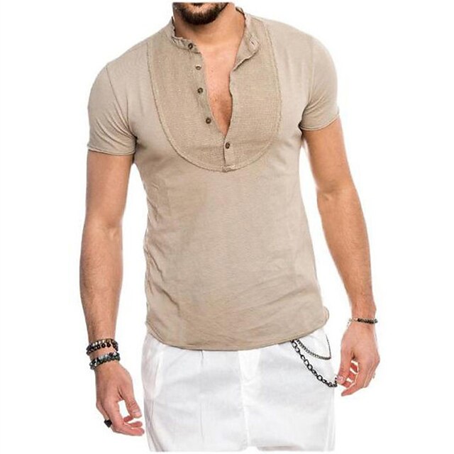 Mens Clothing Mens Shirts | Mens Golf Shirt Solid Color V Neck Street Casual Button-Down Short Sleeve Tops Casual Fashion Breath