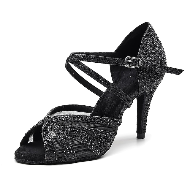 Women's Silver Rhinestone Dance Shoes with Crisscross Straps - Open-Toe ...