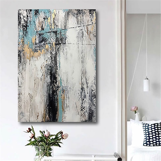 Home & Garden Wall Art | Oil Painting Handmade Hand Painted Wall Art Abstract Modern Light Blue Cool Large Heavy Oils Home Decor