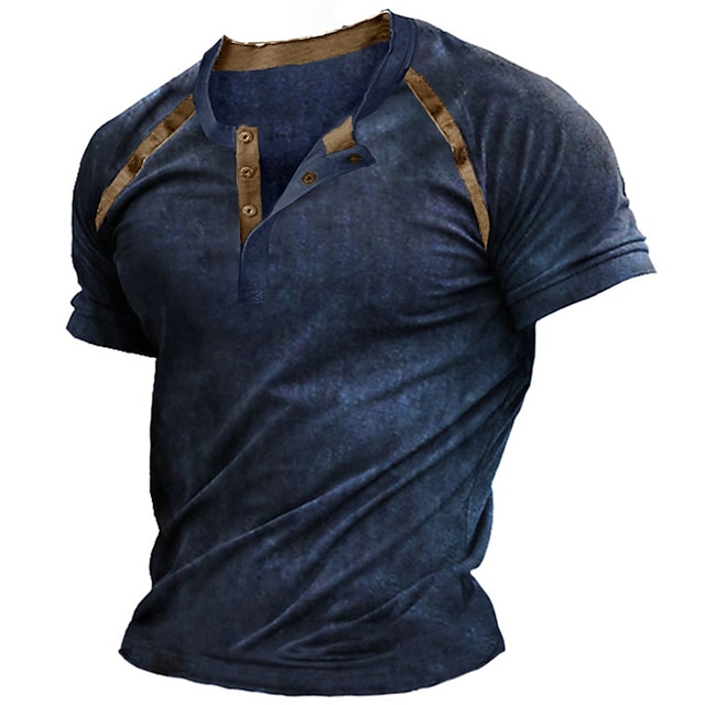  Men's T shirt Tee Henley Shirt Graphic Color Block Henley Green Blue Brown Navy Blue Street Casual Short Sleeve Button-Down Clothing Apparel Basic Fashion Classic Comfortable / Summer / Summer