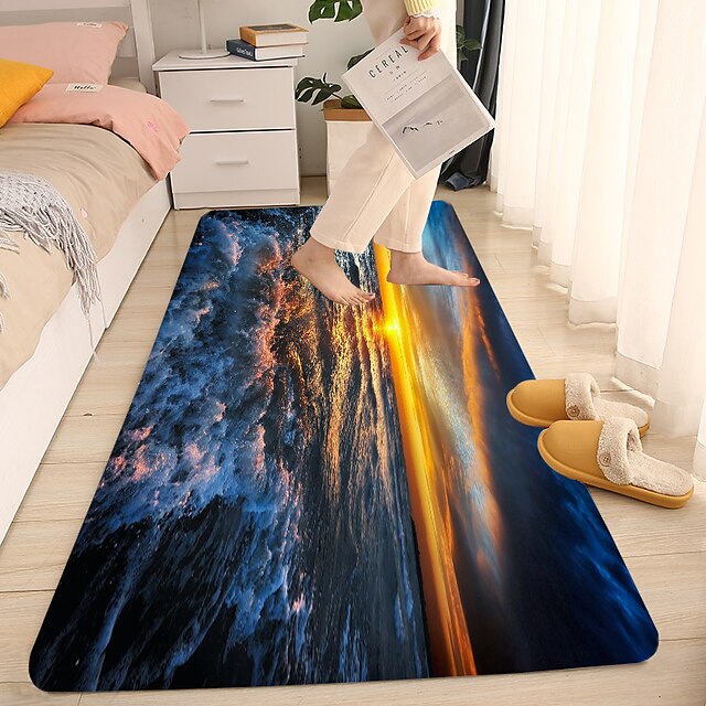 Home & Garden Bath Accessories | Sunset Ocean Waves Beach Series Digital Printing Floor Mat Modern Bath Mats Nonwoven / Memory F