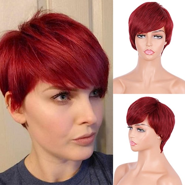 Beauty & Hair Wigs & Hair Pieces | Short Asymmetry Side Bang Straight Wig Pixie Cut Wigs for Black Women - GB96844