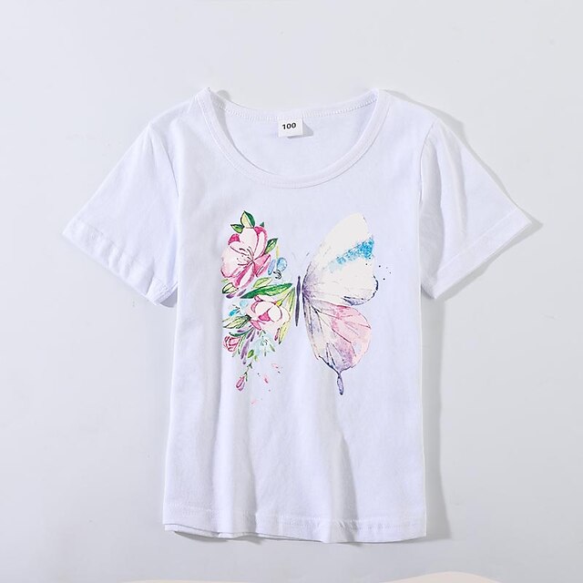 Baby & Kids Matching Outfits | Mommy and Me T shirt Tops Cotton Floral Butterfly Daily Print White Black Gray Short Sleeve Basic