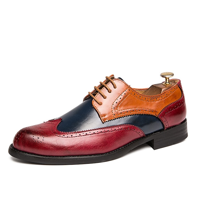 Bărbați Oxfords Pantofi Derby Pantofi formali Bullock Pantofi Pantofi cu vârful aripilor Plimbare Afacere Englezesc Crăciun Petrecere și seară PU Dantelat Rosu Albastru Maro Bloc Culoare Var