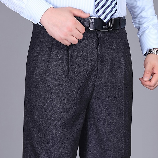  Men's Dress Pants Trousers Pleated Pants Zipper Pocket Straight Leg Plain Comfort Breathable Ankle-Length Wedding Office Work Fashion Chic & Modern Black+Grey Smoky gray High Waist Micro-elastic